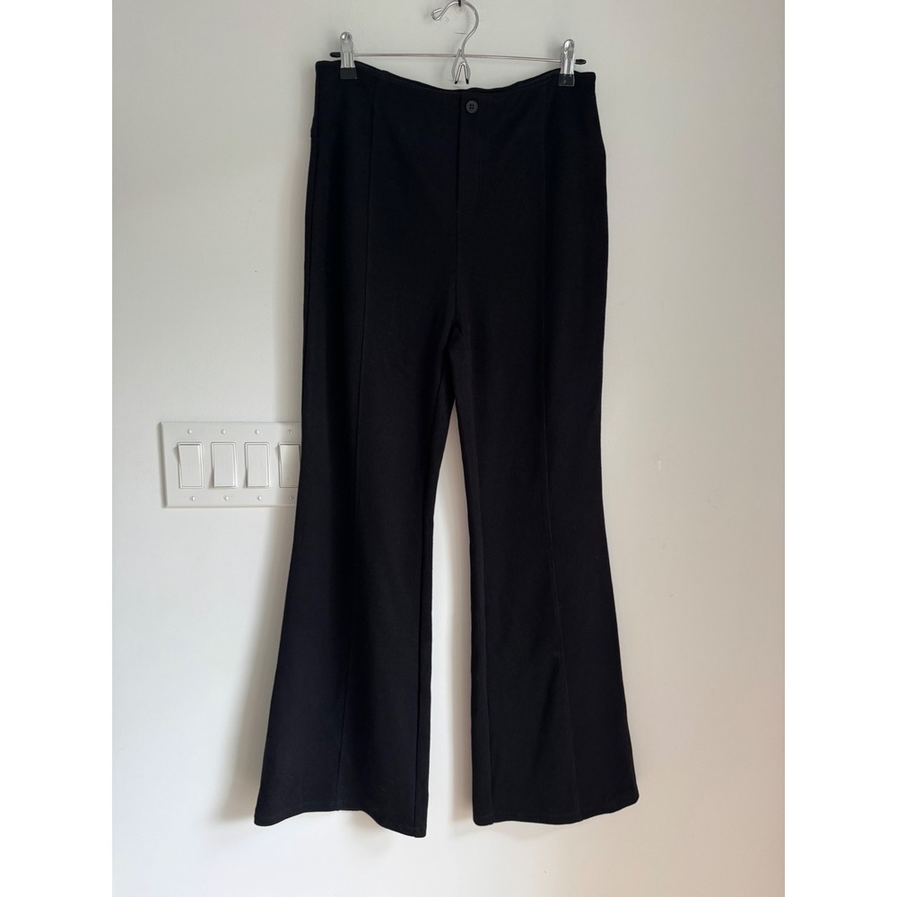 Halara Ribbed High Waisted Tummy Control Casual Flare Pants Front Seam Large NEW